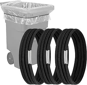 Large Rubber Bands for Trash Cans, Trash Can Bands for 55, 65, 96 Gallon Garbage Cans, 3 Pack Large Rubber Bands Heavy Duty for Secure Garbage Bag, Multifunction Packing & Moving Elastic Bands, Black