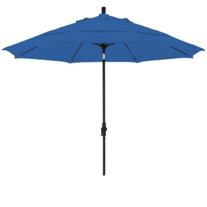 California Umbrella 11-Feet Pacifica Fabric Fiberglass Rib Crank Lift Collar Tilt Aluminum Market Umbrella with Black Pole, Pacific Blue