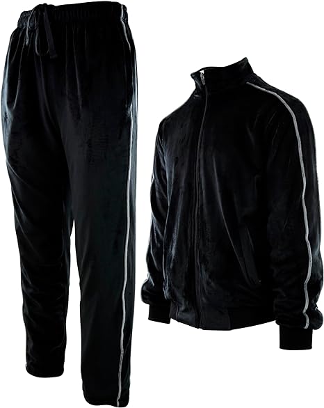 Mens Velour Set with Zippered Pockets and Velour Lining