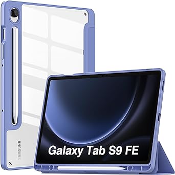 MoKo Case for Samsung Galaxy Tab S9 FE 5G 2023 with S Pen Holder, Slim Lightweight Trifold TPU Cover Case with Unique Transparent PC Back Shell for Galaxy Tab S9 FE 10.9", Auto Wake/Sleep,Lavender