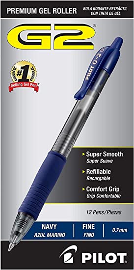 G2 Premium Refillable & Retractable Rolling Ball Gel Pens, Fine Point, Navy Blue Ink, 12-Pack (31187) | 12-Pack | New & Improved Quality|