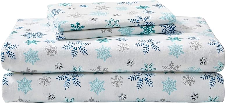 Eddie Bauer - Twin Sheets, Cotton Flannel Bedding Set, Brushed for Extra Softness, Cozy Home Decor (Tossed Snowflake, Twin)