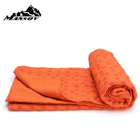 Mansov Yoga Towel Pilates Camping Outdoor Non Slip Yoga Towel For Bikram Hot Yoga Fitness Exercise Anti-Slip Ultra Absorbent Machine Washable Microfiber Plum Point Design Carrying Mesh Bag