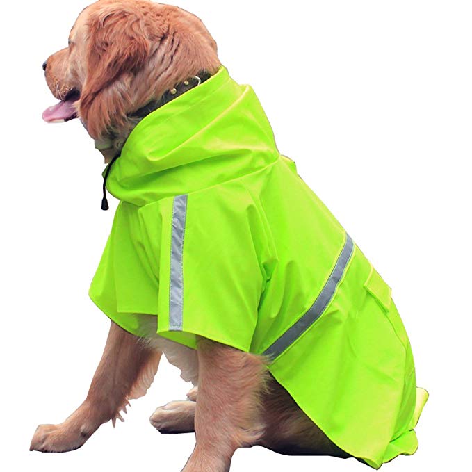 Dog Raincoat Leisure Waterproof Lightweight Dog Coat Jacket Reflective Rain Jacket with Hood for Small Medium Large Dogs