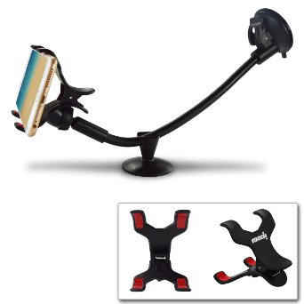 Ipow Universal Long Arm Windshield Dashboard Car Mount Holder Cradle with Adjustable X ClampampUltra Dashboard Base for Smartphones iPhone 5S 6 6 6S 6S PlusSamsung S43Nexus 5 4LG G3HTCGPS Devices