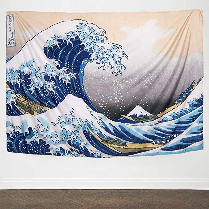 IcosaMro Wave Tapestry Wall Hanging - Kanagawa Wall Art [60x82.7&Hemmed Edges], Hokusai Ocean Sea Wall Blanket Japanese Home Decor for Bedroom College Dorm, The Great Wave Off Kanagawa