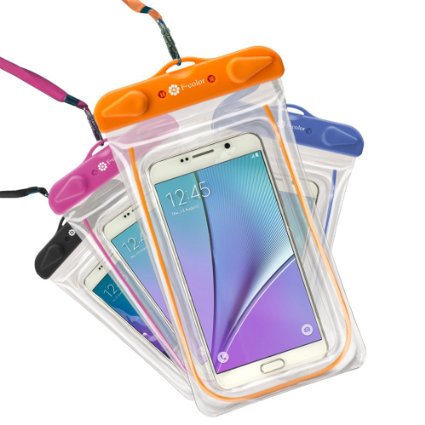 Waterproof Case, 4 Pack F-color Clear Transparent TPU Perfect for Rafting, Kayaking, Swimming, Boating, Fishing, Skiing, Protect iPhone 6S Plus SE, Galaxy S6 S7 Edge, LG G5 etc. Orange Blue Black Pink