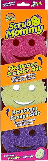 Scrub Daddy Scrub Mommy Éponge Lavable Anti Scratch Double Face - Eponge Vaisselle, Cuisine et Salle de Bain - Anti-Rayures, Antibactérienne et Réutilisable - Eponge Grattante Flextexture - Lot de 3