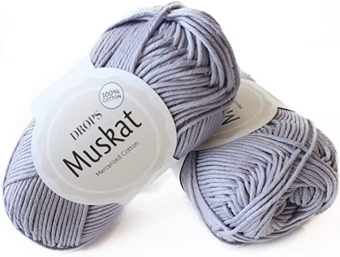 Mercerized 100% Cotton Yarn for Knitting and Crocheting, 3 or Light, DK, Worsted Weight, Drops Muskat, 1.8 oz 109 Yards per Ball (01 Lavender)