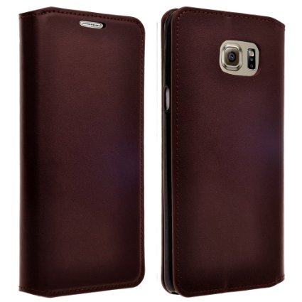 Samsung Galaxy Note 5 Case - Magnetic Leather Folio Flip Wallet Pouch Case Cover With Fold Up Kickstand For Samsung Galaxy Note 5 Flip Case - Brown Slim Leather