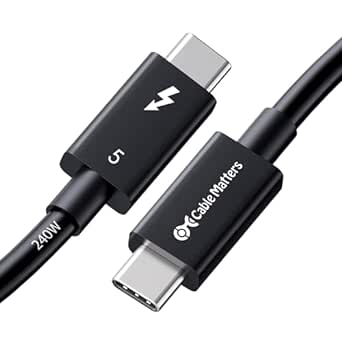 Cable Matters [certificado por Intel] 80Gbps Thunderbolt 5 Cable con aumento de ancho de banda de hasta 120Gbps y carga de 240W en negro - 1m, compatible con Thunderbolt 4, USB 4 y USB-C