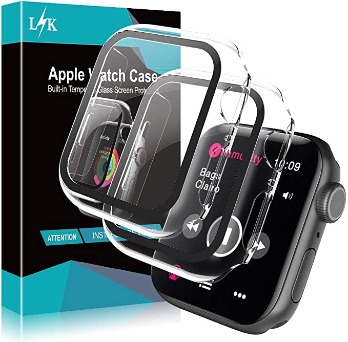 [2 Pack] LϟK Case for Apple Watch Series 6/5/4 Apple Watch SE 40mm with Built-in Tempered Glass Screen Protector All-Around Hard PC Protective High Definition Clear Cover for iWatch 40mm (Clear)