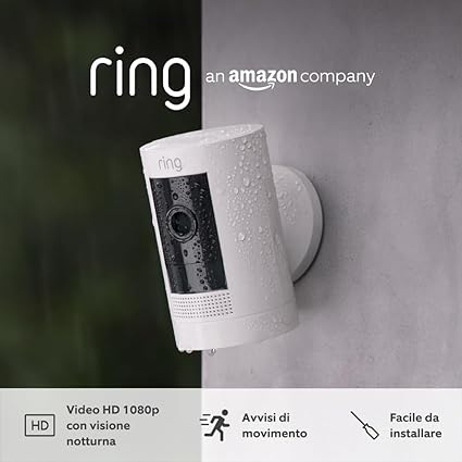 Ring Videocamera esterna a batteria (Stick Up Cam) di Amazon | Telecamera di sicurezza in HD con sistema di comunicazione bidirezionale | Ring Protect: 30 gg. di prova gratuita | 2 videocamere