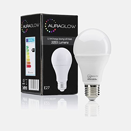 AURAGLOW Super Bright 12w LED E27 Screw Light Bulb, Warm White, 3000k - 1055 Lumens - 75w EQV