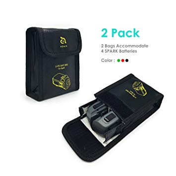 Fireproof Battery Bags Compatible for DJI Spark Drone - Custom Designed Perfectly Fits Your Drone Batteries, Must Have for Safe Charging, Storing - Includes 2 Bags (Black) by Adam Elements