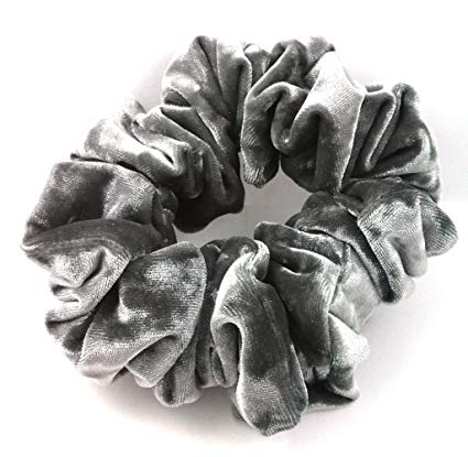 Charcoal Crushed Velvet Hair Scrunchy-Full - Made in the USA