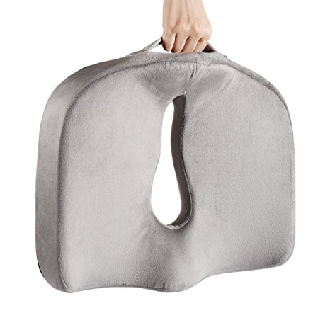 Caka Memory Foam Coccyx Seat Cushion, Back Support Orthopedic Design To Relieve Back Sciatica and Tailbone Pain, Everlasting Comfort, Portable, Washable Cover - (Gray)