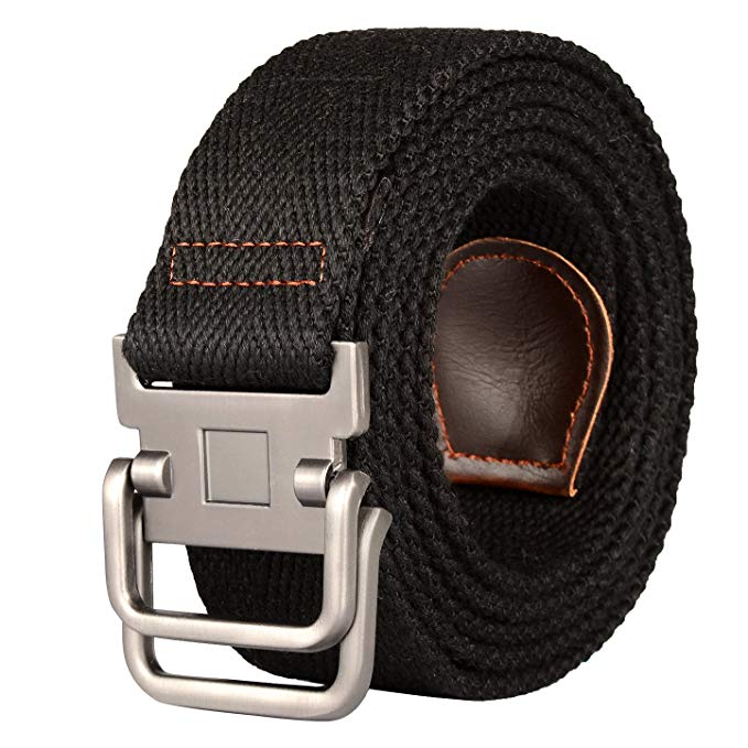 Drizzte Plus Size 47-75'' Long Double D Ring Mens Canvas Cloth Web Belt