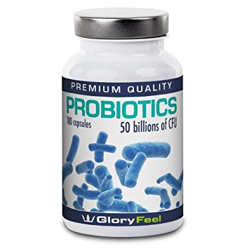 Probiotic Capsules Highly dosed - 16.4 billion CFU - 6 Probiotic cultures with prebiotics - Contains Bifidobacteria and Lactobacillus - 6 months supply - 180 Vegan capsules of GloryFeel