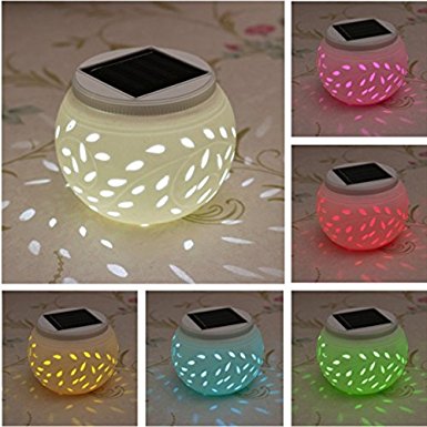 Ceramic Solar Light SOLMORE LED Colour Changing Decorative Filigree Table Light Garden Lights, Outdoor Lights ornament Waterproof for Party Home Yard Patio Outdoor Indoor Night Lamp