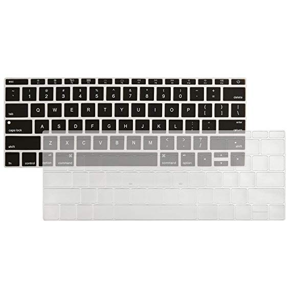 Silicone Keyboard Cover 2PCS Ultra Thin TPU Keyboad Protector Sleeve Compatible 2017 & 2016 Release A1708 Without Touch Bar, New MacBook 12 Inch A1534 Skin (Black Silicon Clear TPU Covers)