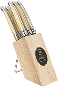 Neron Coutellerie 70540P-PH-WB Laguiole 6-Piece Plated Steak Knife Set, Pale Horn Handle With Wooden Block by Jean Neron, small