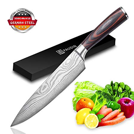 Chef Knife - PAUDIN Pro Kitchen Knife 8 Inch Chef's Knife N1 German High Carbon Stainless Steel Knife with Ergonomic Handle, Ultra Sharp, Best Choice for Home Kitchen and Restaurant