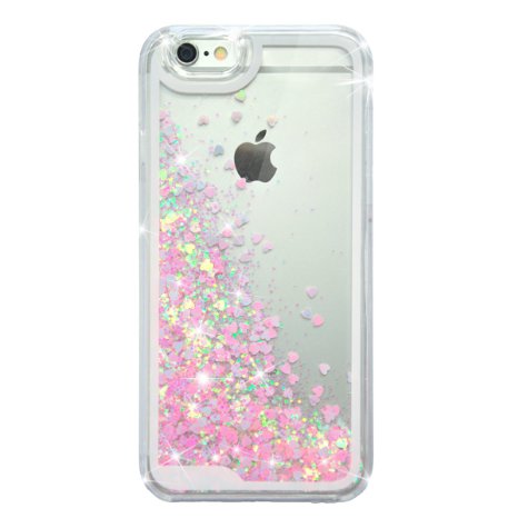 iPhone 6s6 Case VEGO Transparent Plastic Glitter Quicksand Floating Bling Sparkle Love Flowing Liquid Hard Case Cover for Apple iPhone 6S 2015 iPhone 6 2014 47 inch - Love in Pink