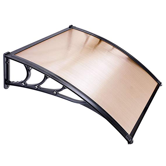 39.4" x 39.4" Window Awning Door Coffee Sun Shade Canopy Hollow Polycarbonate Sheet Cover UV Rain Snow for Outdoor Patio Furniture Protect Doorway