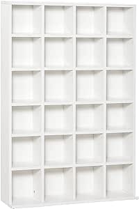 HOMCOM 480 CD / 312 DVD Storage Shelf Rack Media Storage Unit Shelves Racks Wooden Bookcase Display Unit with 4 Adjustable Shelves, 89 x 130.5 cm, White