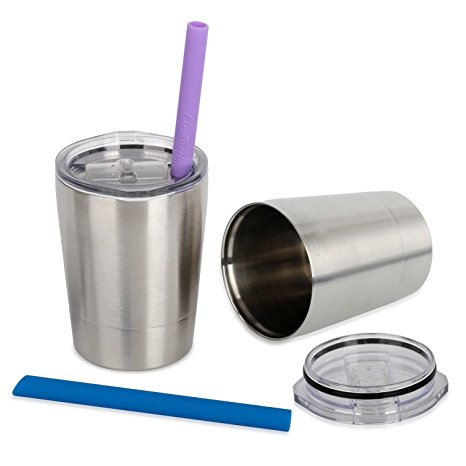 Housavvy Stainless Steel Cups with Lids and Straws, 8.5 OZ, Set of 2