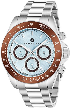 Henry Jay Mens Stainless Steel Multifunction "Specialty Aquamaster" Watch with GMT-Day-Date and Tachymeter Display