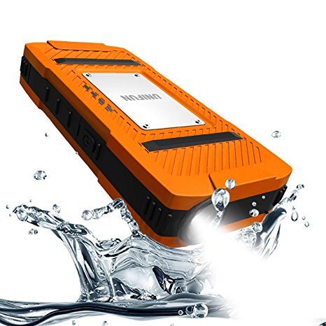 UNIFUN Waterproof Portable Charger 10400mAh Dustproof Shockproof Power Bank with LED Flashlight for iPhone 6s 6 Plus iPad Samsung Galaxy S7 S6 Edge and more