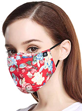 Fashion Reusable Cotton Cute Earloop Half Face Dust Proof Mouth Mask,Washable Outdoor Sports Cloth Face Mask with PM2.5 Carbon Filter Black Mouth Mask for Pollen, Anti Pollution,Flying, Smoke, Travel