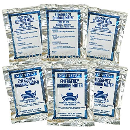 Emergency Water Pack -3 Day Survival Rations (6x4.2oz. Pouches) 5 Year Shelf Life USCG Approved