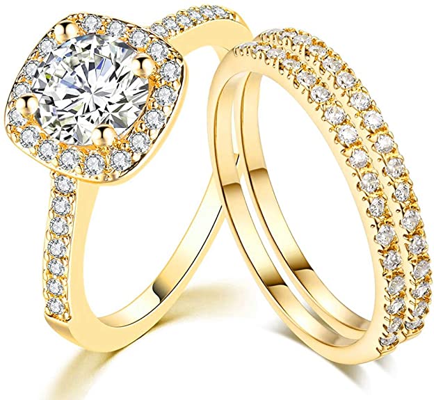 SDT Jewelry Three-in-One Bridal Wedding Engagement Anniversary Statement Eternity Ring Set