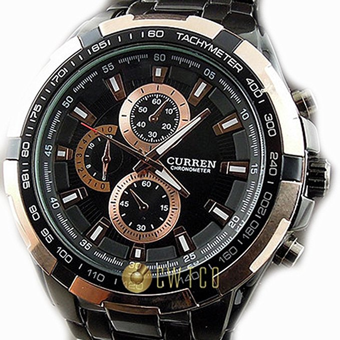 CURREN Stylish Quartz Movt Stainless Steel Watchband Mens Wrist Watch-8023Rosegold (Black)