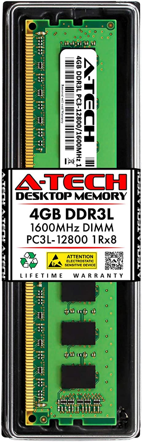 A-Tech 4GB DDR3 / DDR3L 1600MHz Desktop Memory Module (1 x 4GB) PC3-12800 Non-ECC Unbuffered DIMM 240-Pin 1Rx8 1.35V Low Voltage Single Rank Computer RAM Upgrade Stick