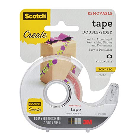 Scotch Double Sided Removable Tape, 1/2 in x 300 in (2002-CFT)