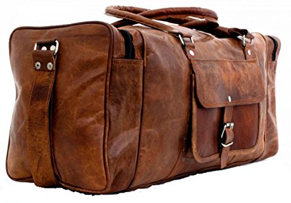 20” Leather Overnight Bag Weekend Duffle Travel Cabin Holdall Gym Sports Luggage