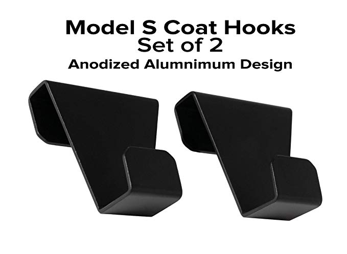 EVHooks.com Coat Hooks Designed for Tesla Model S - Black (Set of 2) - Anodized Aluminum Garment Clothes Hanger