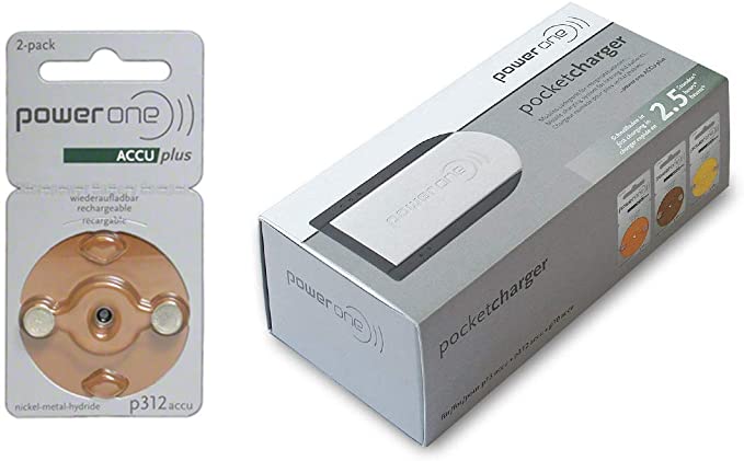 Powerone ACCU Plus Rechargeable Hearing Aid Batteries   Charger Bundle (Size 312   Charger)
