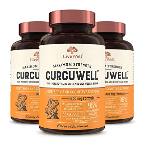 CurcuWell - Maximum Strength Joint, Body and Cognitive Support | High-Potency Curcumin and Boswellia Blend - 90 Day Supply