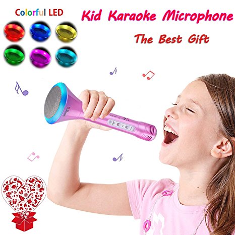 Microphone for Kids - Portable Wireless Microphone Karaoke with Bluetooth Speakers for Music Playing and Singing Anytime Anywhere - Support IPhone/Android IOS Smartphone/Tablet Compatible (Pink)