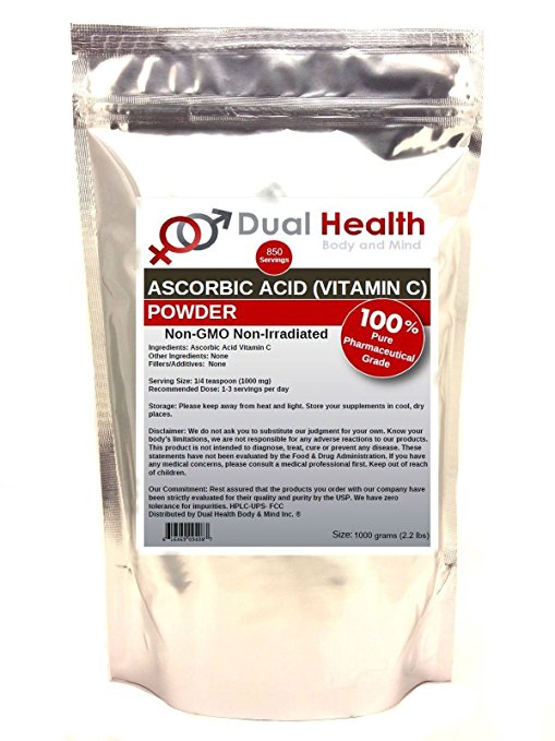 Pure Ascorbic Acid (1 kilogram (2.2 lb)) Vitamin C Powder Bulk Supplements