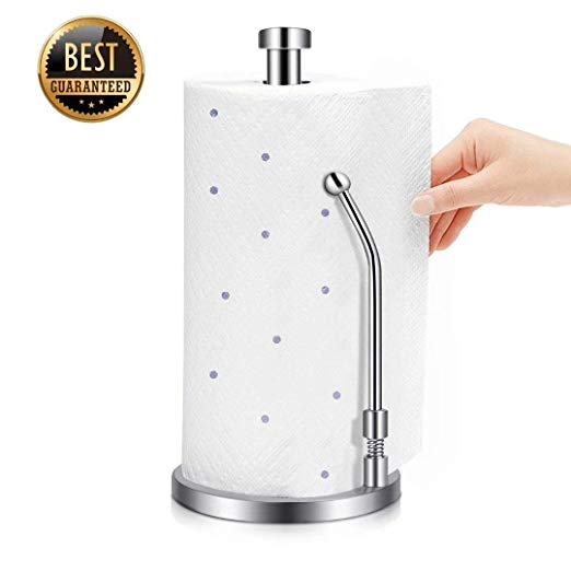 moopok Upscale Paper Towel Holder, Stainless Steel Standing Tissue Holder, One-Handed Tear, Perfect Modern Design for Kitchen, Keeps Kitchens Countertop Tidy