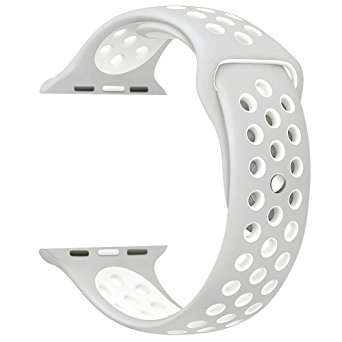 Yearscase Soft Silicone Sport Replacement Band with Ventilation Holes for Apple Watch Nike  and Apple Watch Series 1 2, M/L Size 42MM-Gray/White