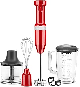 KitchenAid Variable Speed Corded Hand Blender with Accessories, Empire Red, KHBV83ER