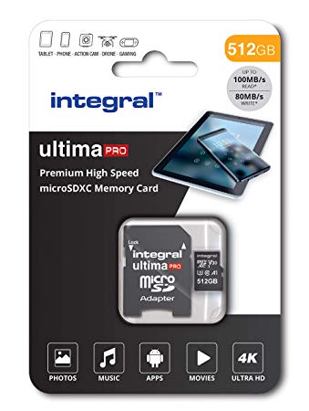 512GB Micro SD Card 4K Ultra-HD Video Premium High Speed Memory Card Microsdxc Up To 100MB/S V30 UHS-I U3 A1 C10, by Integral