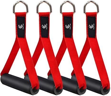 COITEK 2 Pair Resistance Band Handles Grips Fitness Strap Wide Design Heavy Duty Cable Handles with Solid ABS Cores, Durable Carabiners with Heavy Gauge Welded D-Rings (Red)
